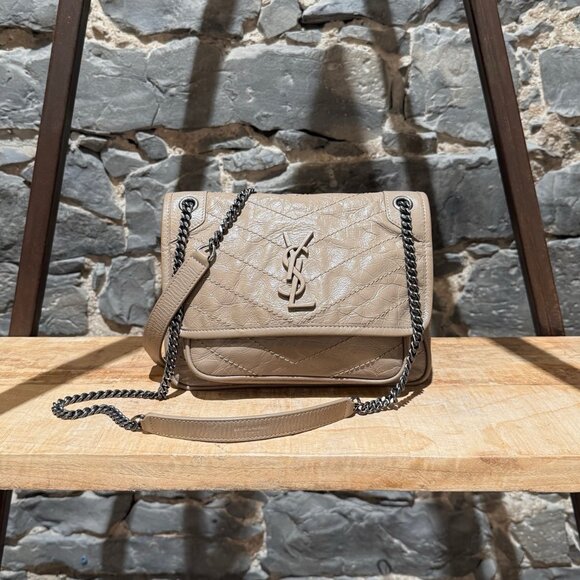 Saint Laurent Taupe Vintage Leather Niki Baby Monogram Chain Bag - Picture 1 of 16